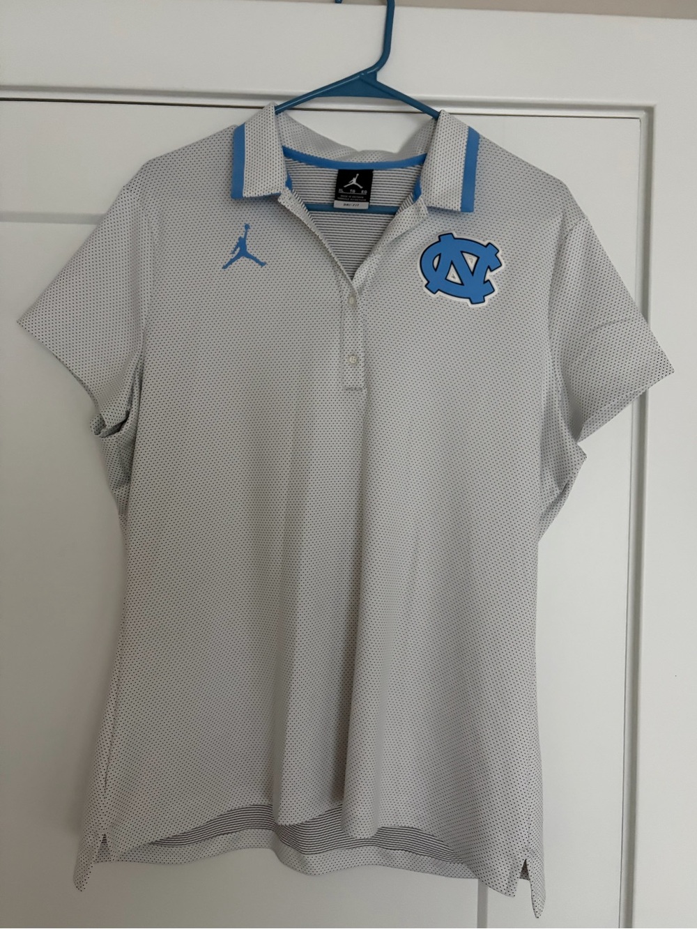 Women’s Nike Jordan x UNC White & Carolina Blue Polo with polka dots